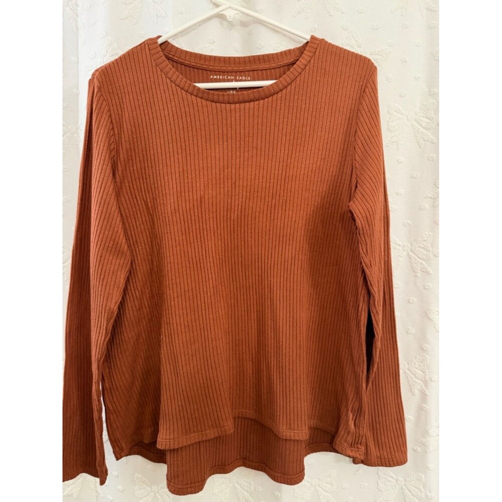 American Eagle Outfitters Ribbed Long Sleeve Top - Burnt Orange sizeL